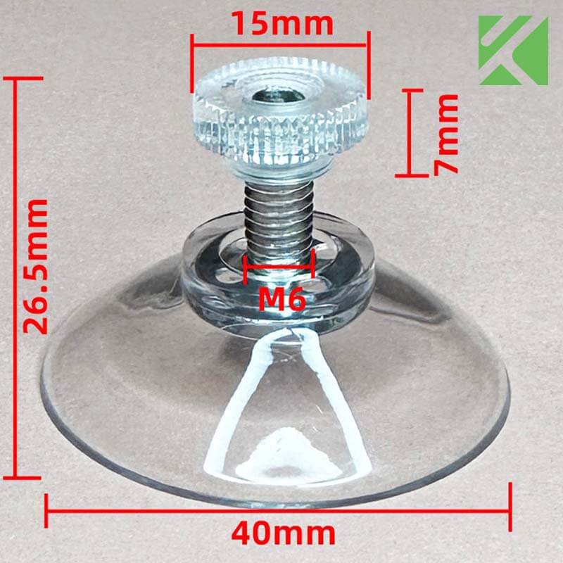 M6x15 screw on suction cup with nut 40mm